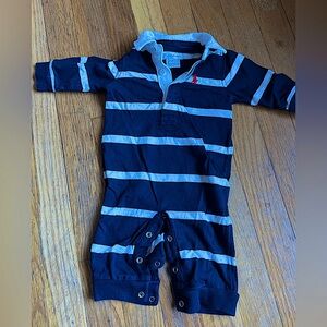 Ralph Lauren polo boys blue striped romper coveralls 3 months